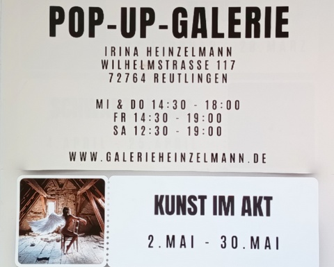 „Kunst im Akt“  – Pop-Up-Galerie Heinzelmann, Reutlingen, 2.Mai – 30.Mai 2026